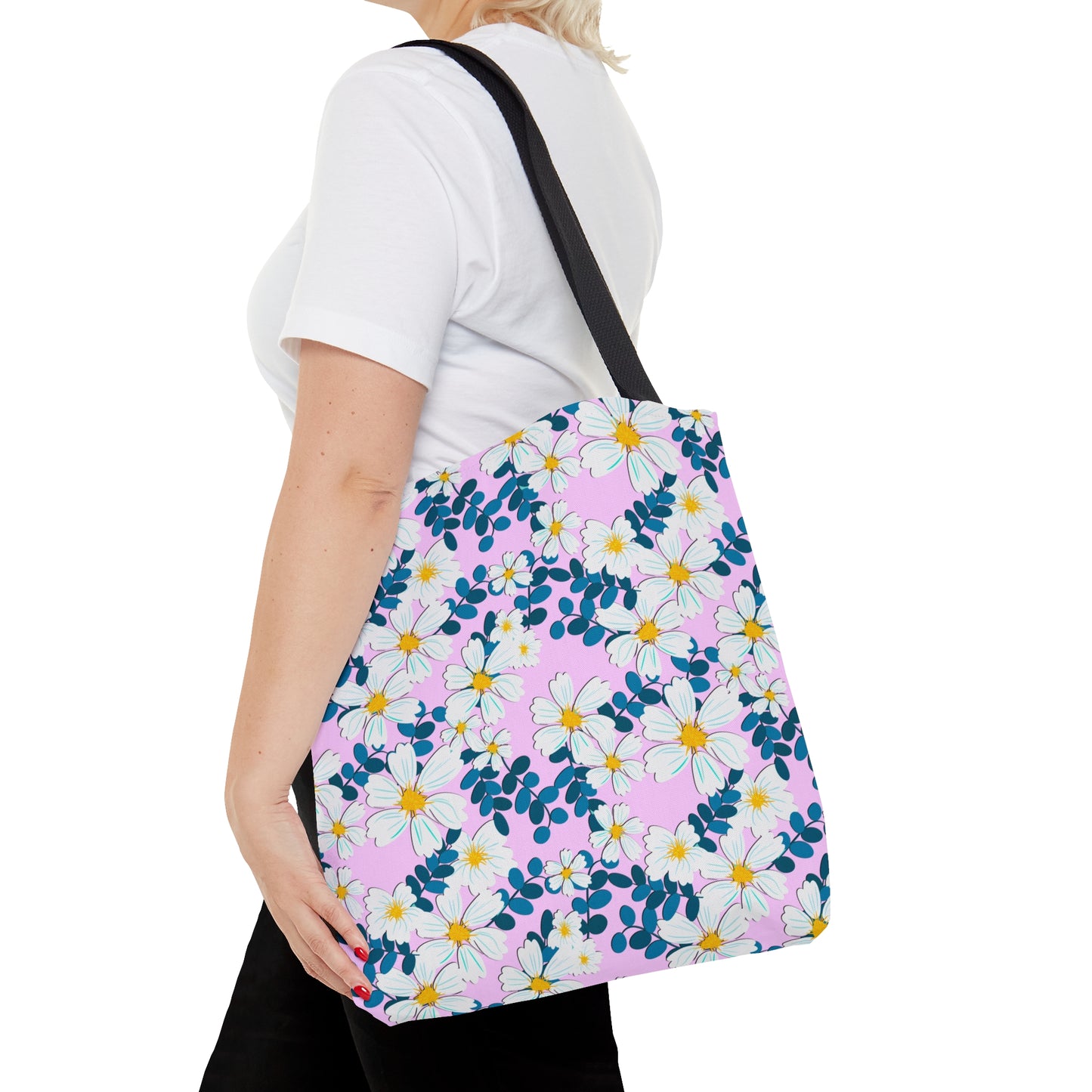 White Flowers on Pink - Tote Bag