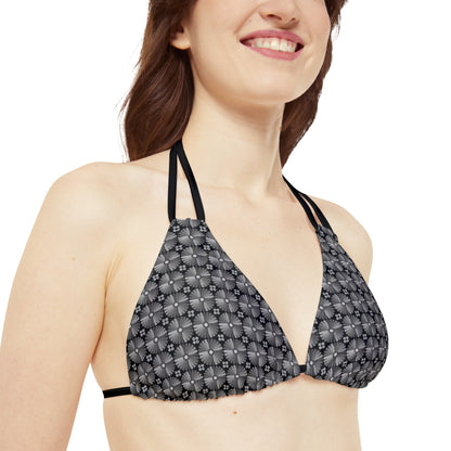 Letter Art - I - Gray - Black 000000 - Strappy Bikini Set