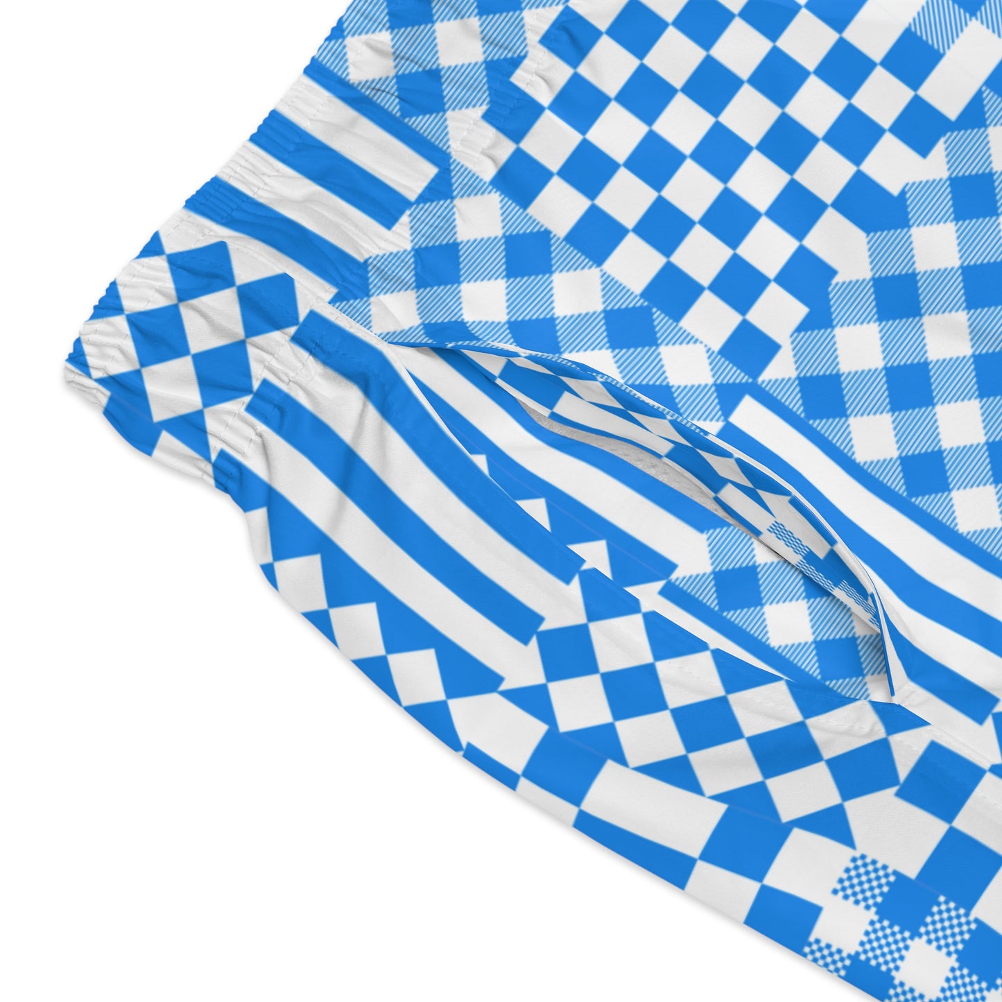 Blue and White Geometric Patchwork - Swim Trunks