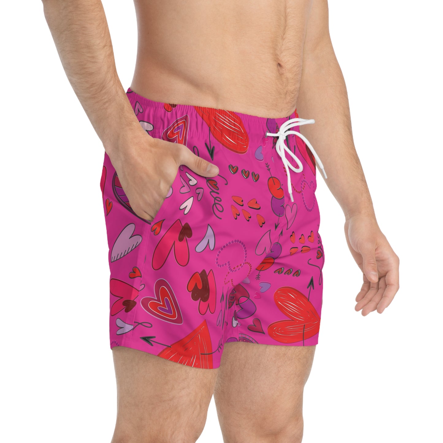 Hearts Doodles - Mean Girls Lipstick ff00a8 - Swim Trunks