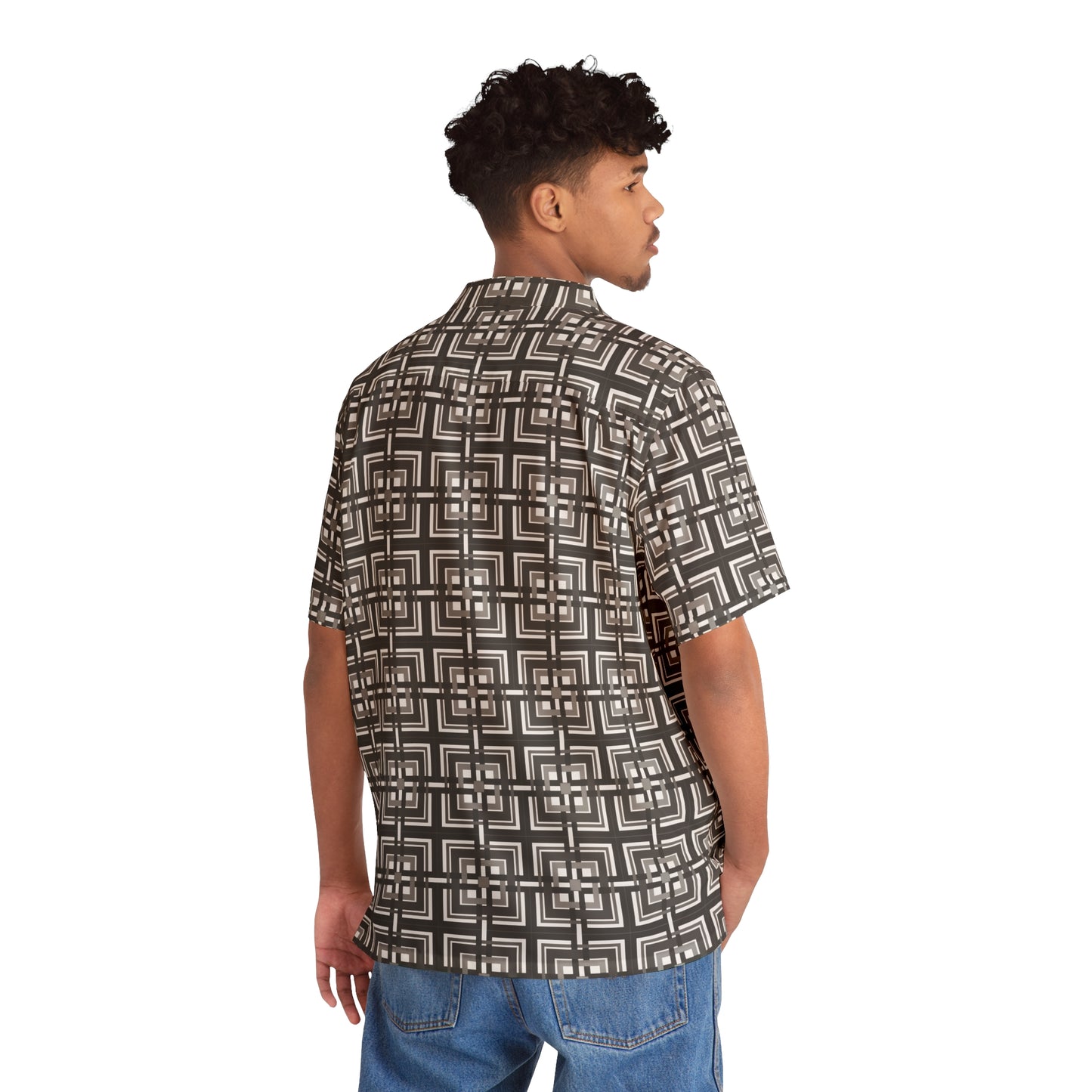 Intersecting Squares - Black Gray - White ffffff - Men's Hawaiian Shirt