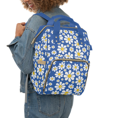 Ducks in Daisies - Denim 0066cc  - Multifunctional Diaper Backpack