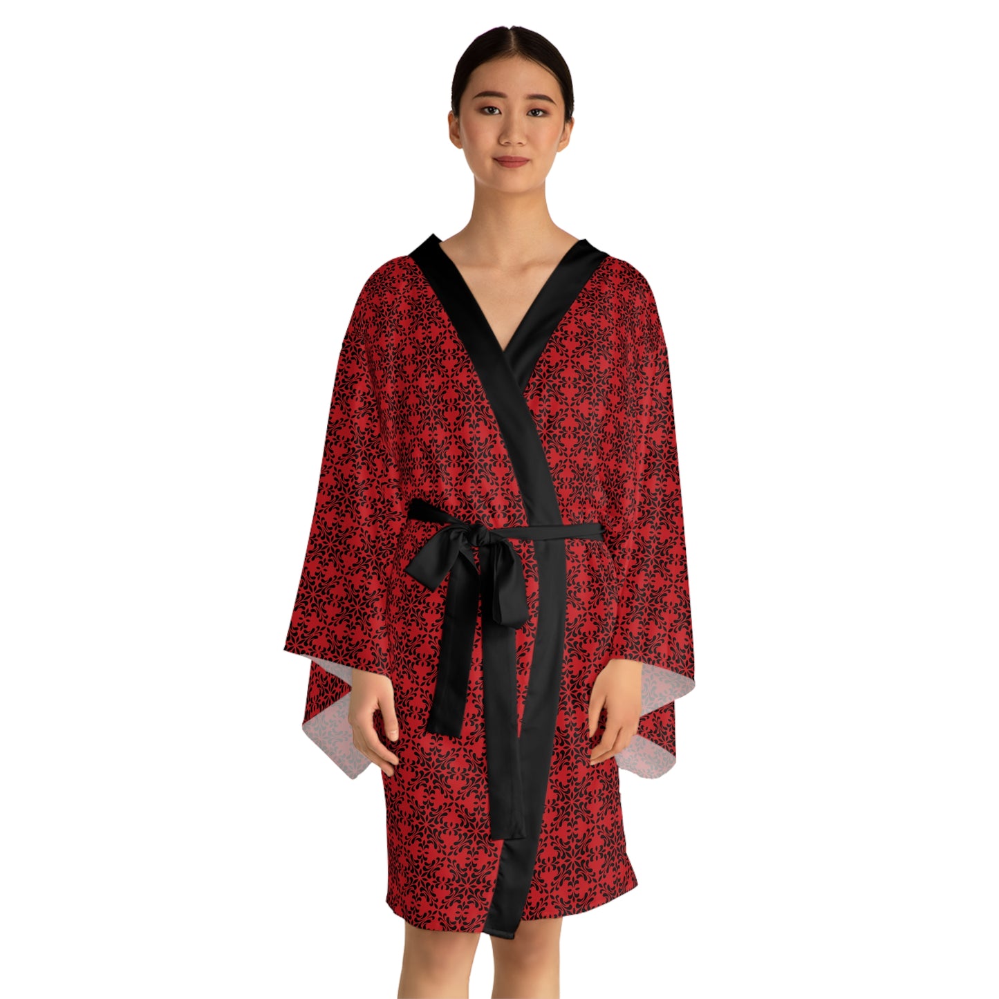 Vibrant Kaleidoscope - Black - Scarlet - Long Sleeve Kimono Robe (AOP)