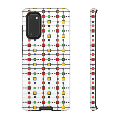 Geometric Black Grid with Squares - White ffffff - Tough Cases