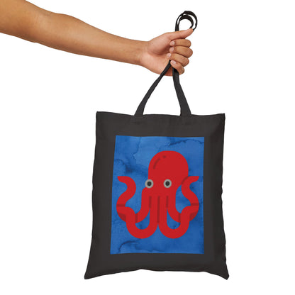 BIG Octopus - Dark Blue Watercolor Background - Cotton Canvas Tote Bag