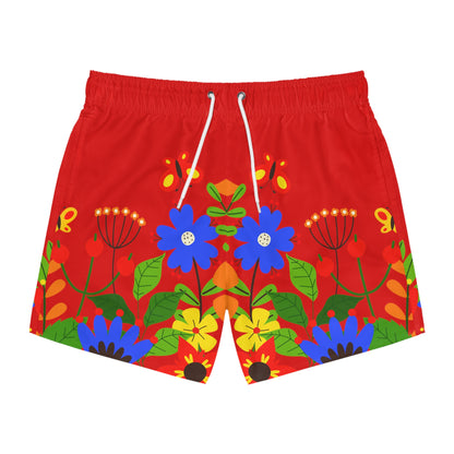 Bright Summer flowers - Scarlet de0000 - Swim Trunks