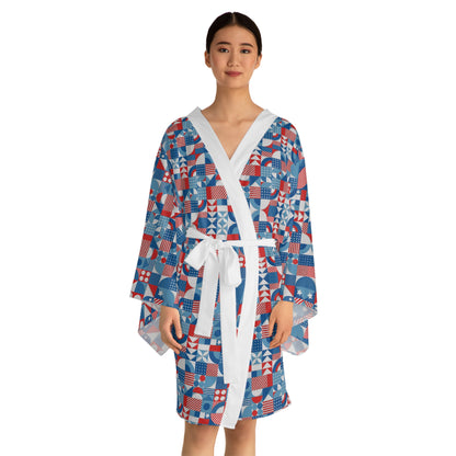 Red White and Blue Bold Pattern - Oil Paint Texture - Long Sleeve Kimono Robe (AOP)