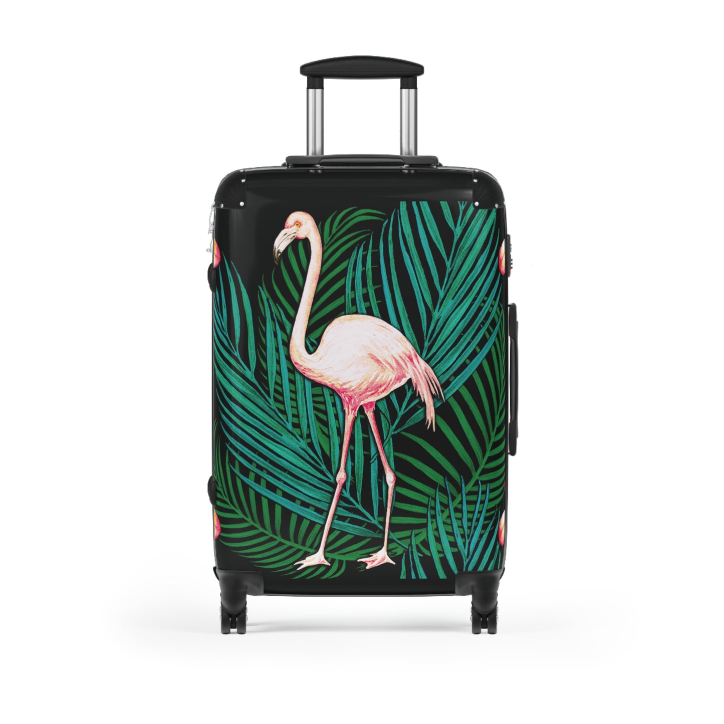 Suitcase - Flamingo in Palms and Plumeria Tropical pattern - Black