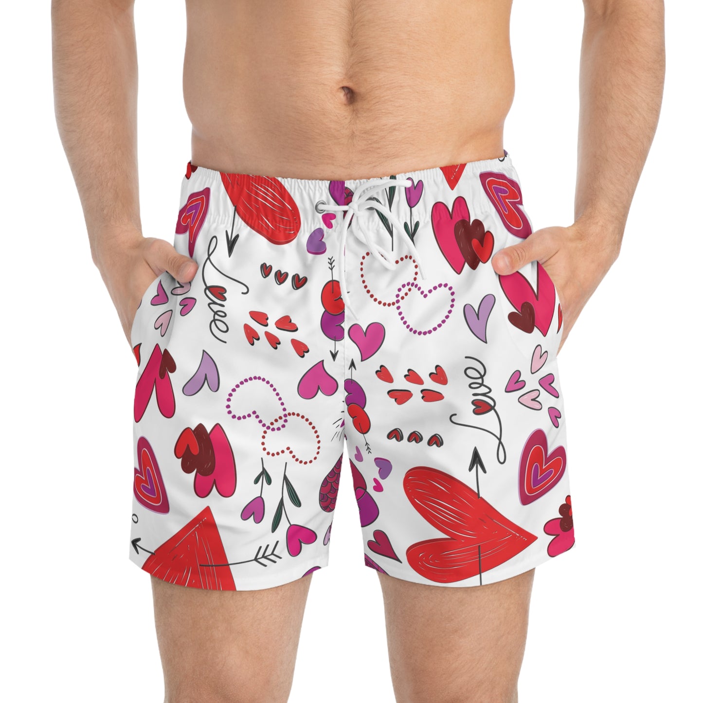 Hearts Doodles - White ffffff - Swim Trunks