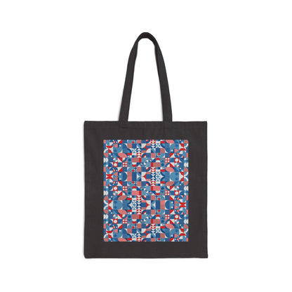 Red White and Blue Bold Pattern - Oil Paint Texture - Cotton Canvas Tote Bag