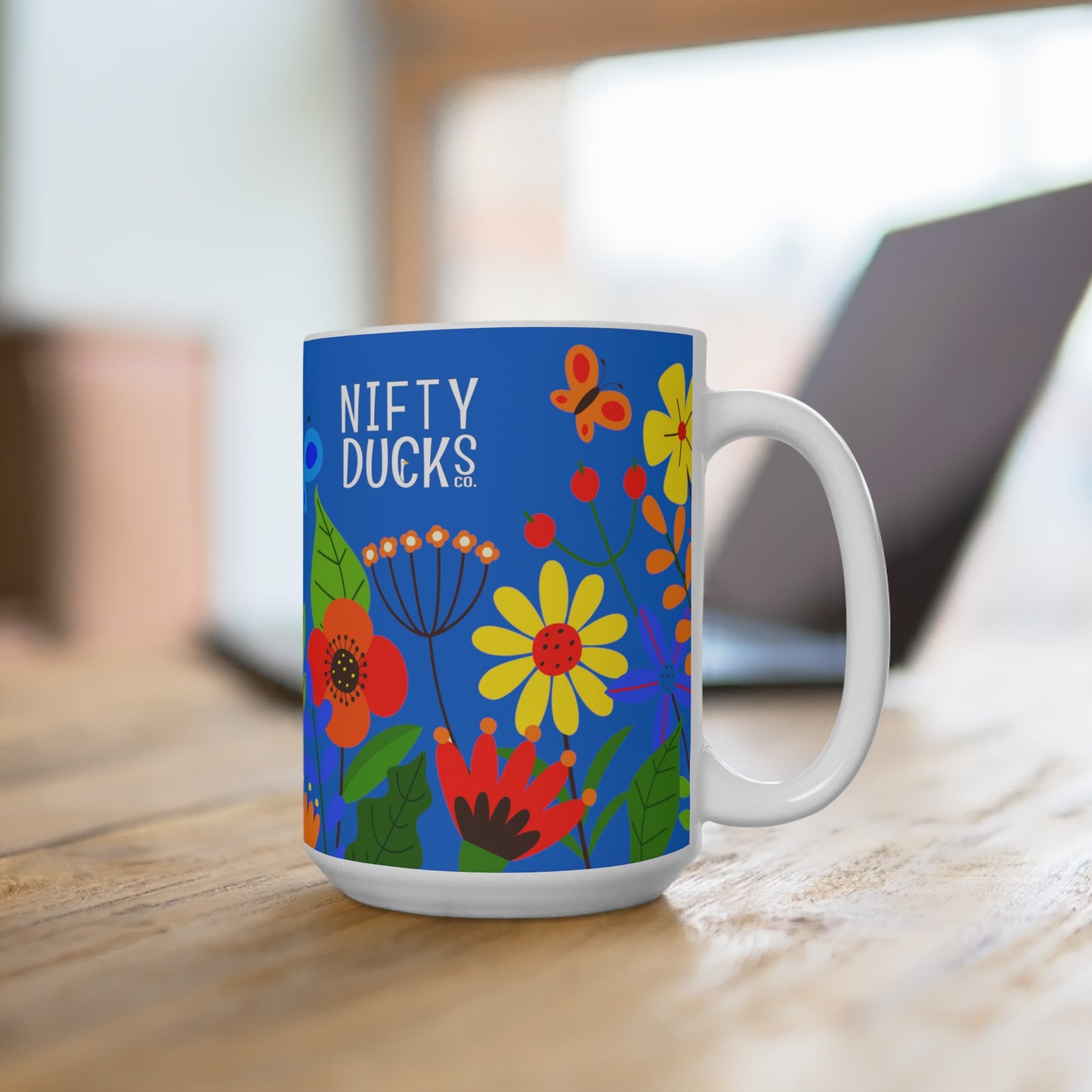 Bright Summer flowers - Denim 0066cc - Mug 15oz