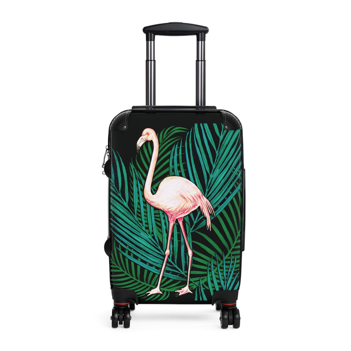 Suitcase - Flamingo in Palms and Plumeria Tropical pattern - Black