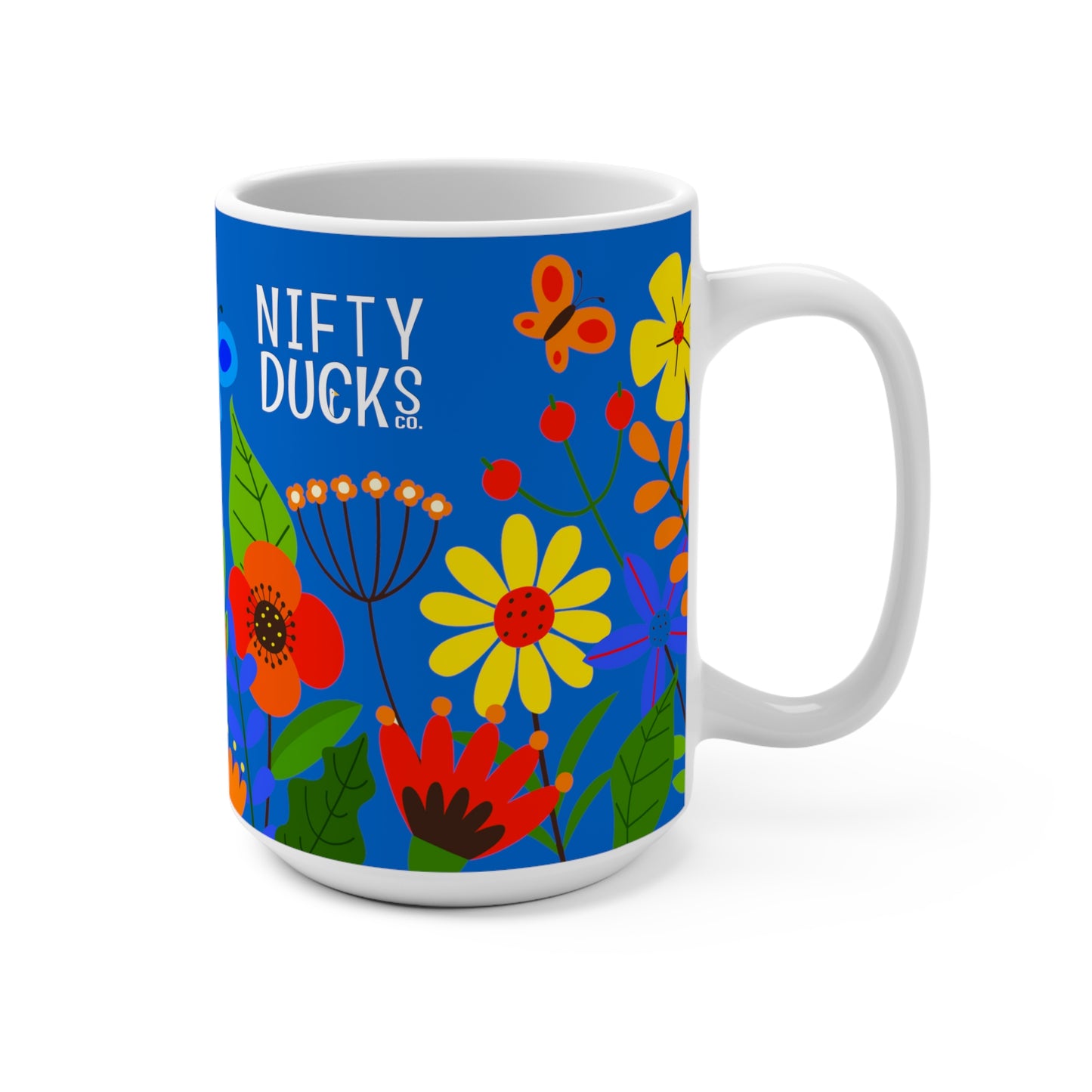 Bright Summer flowers - Denim 0066cc - Mug 15oz