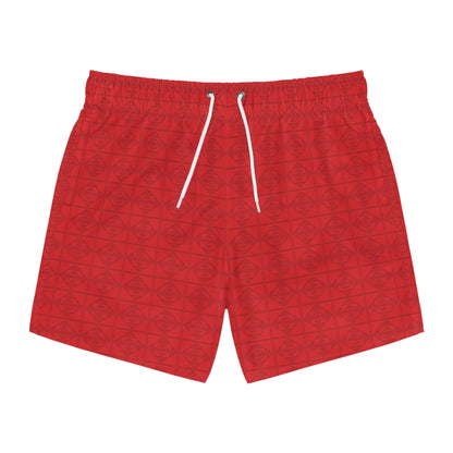 Embossed Geometric Pattern - Red - Swim Trunks