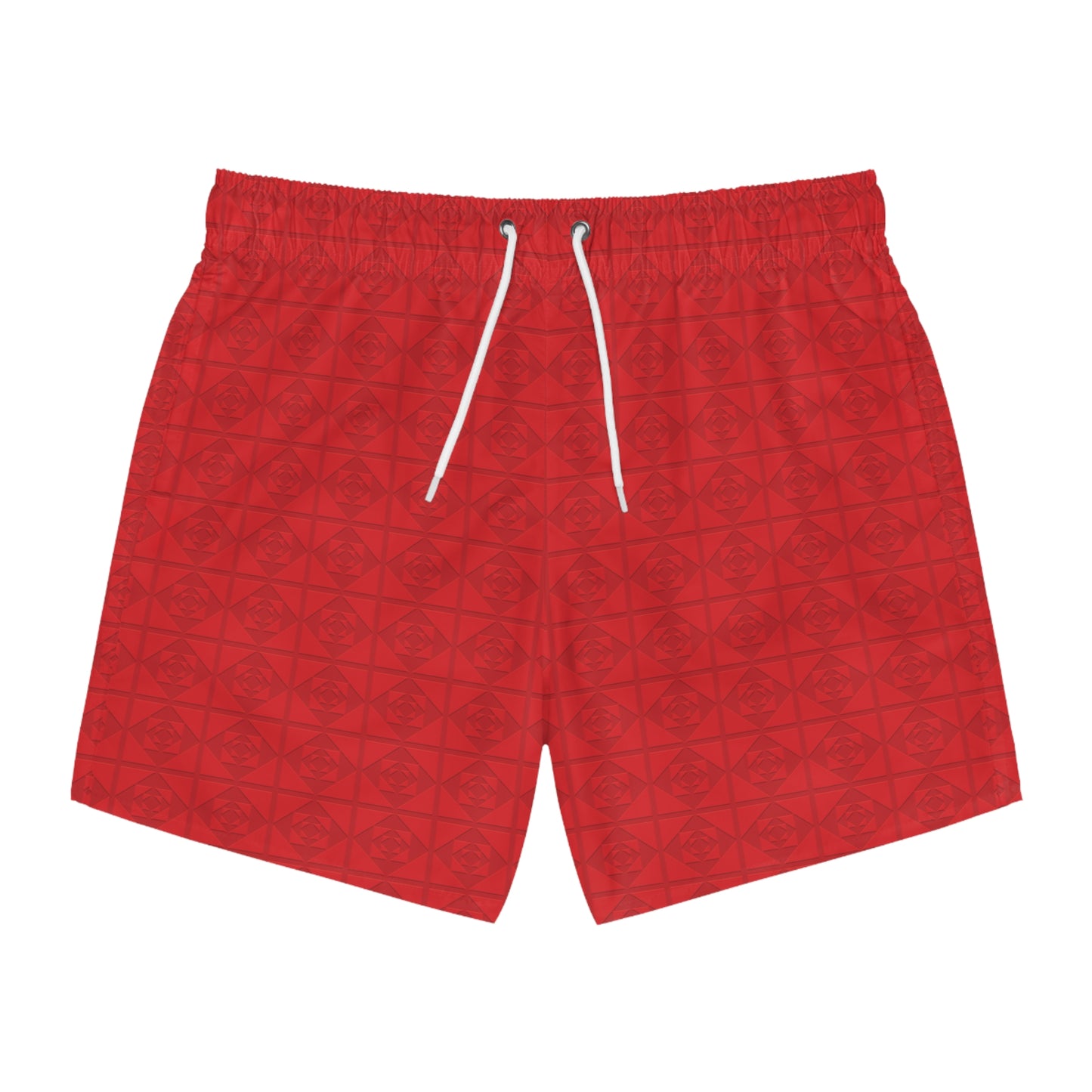 Embossed Geometric Pattern - Red - Swim Trunks