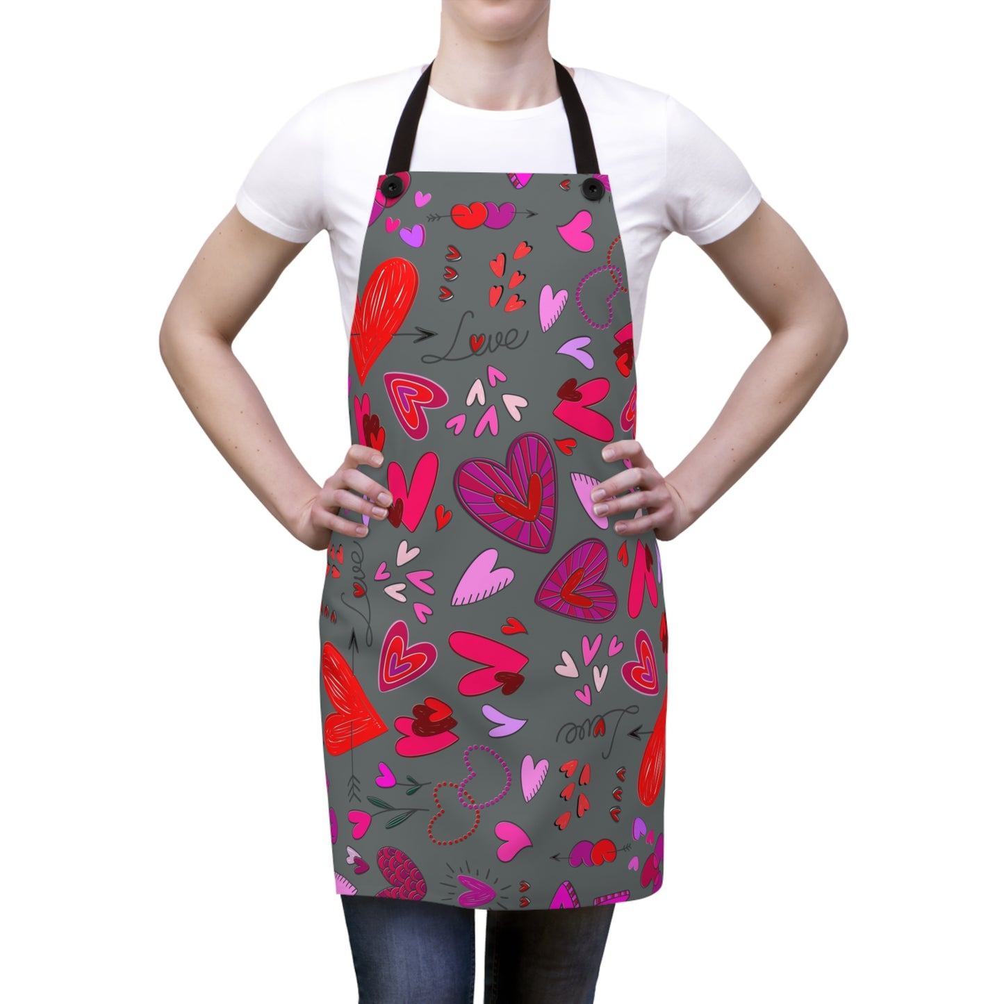 Heart Doodles - Dim Gray 646a6a - Apron