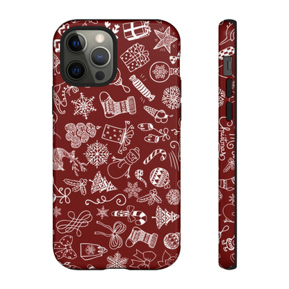 Christmas doodles on red - Tough Cases