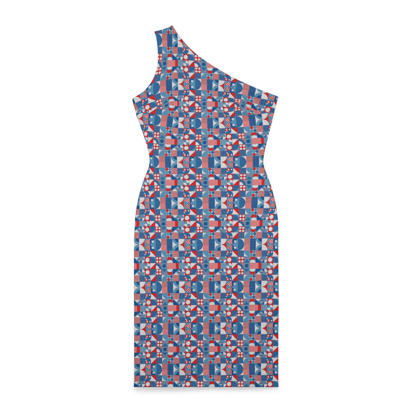 Red White and Blue Bold Pattern - Oil Paint Texture - Shoulder Dress