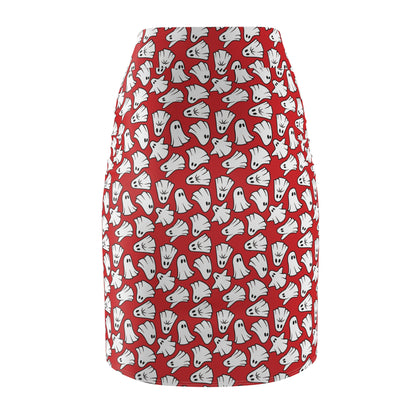 Boo - Ghosts - Halloween - Scarlet de0000 - Women's Pencil Skirt