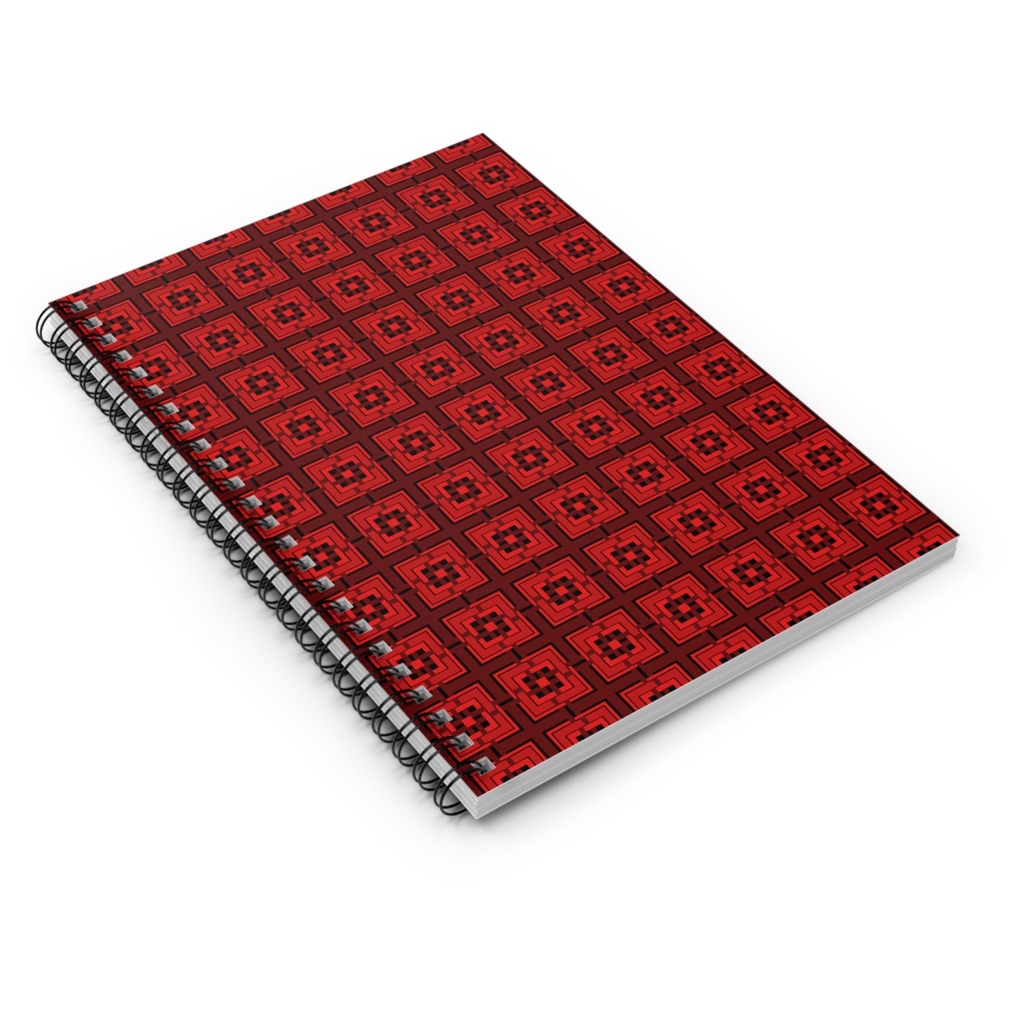 Intersecting Squares - Red - Black - Spiral Notebook - Ruled Line