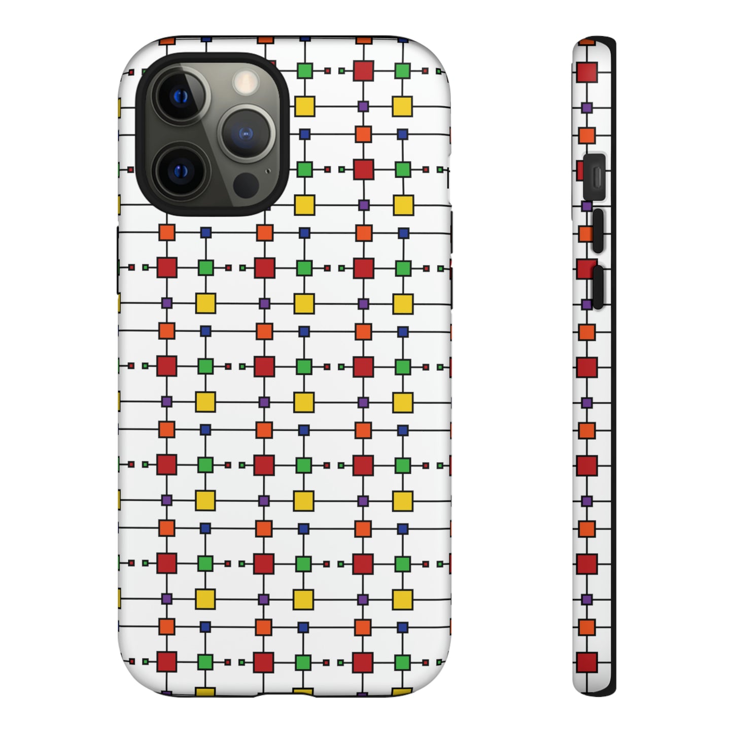 Geometric Black Grid with Squares - White ffffff - Tough Cases