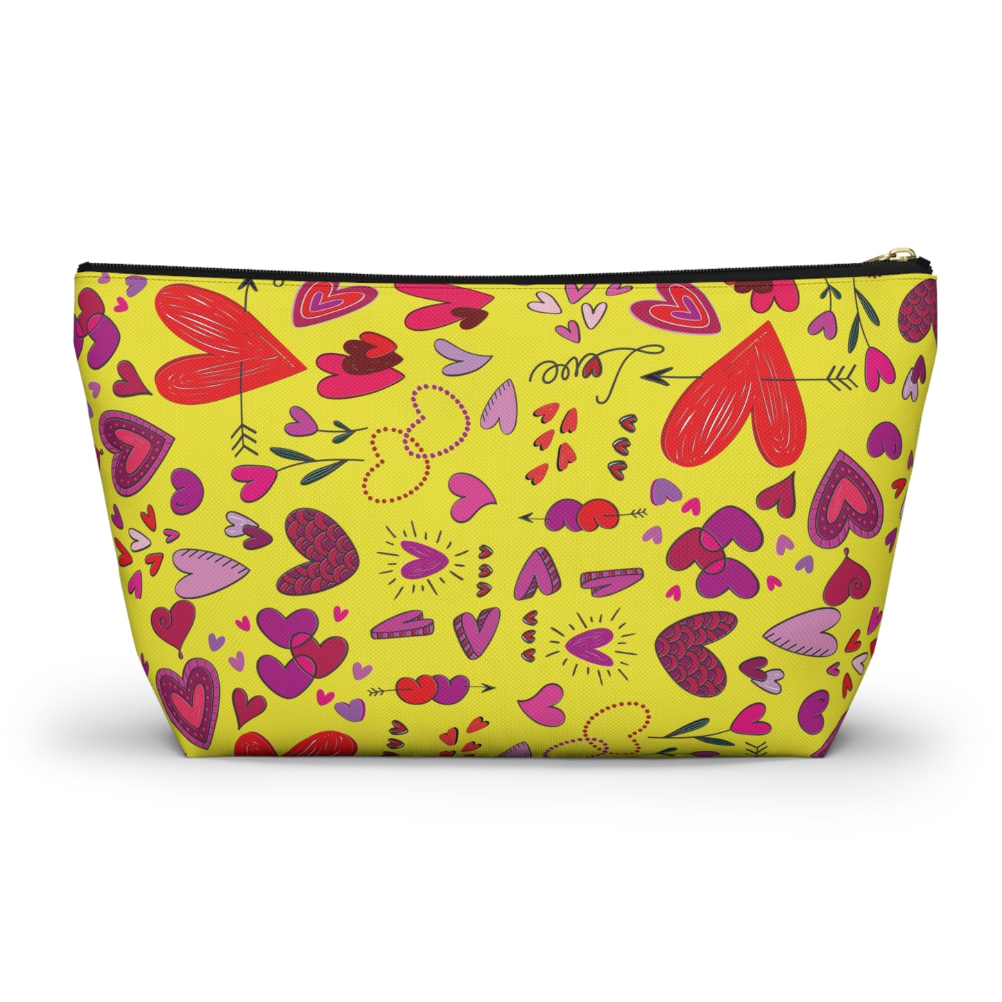 Heart doodles - Yellow fff800 - Accessory Pouch w T-bottom