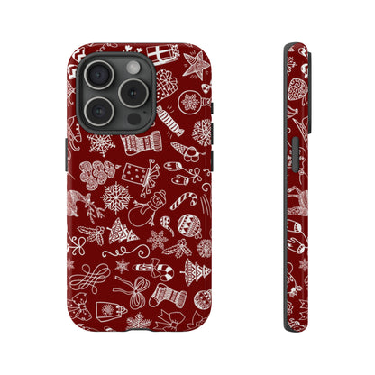 Christmas doodles on red - Tough Cases