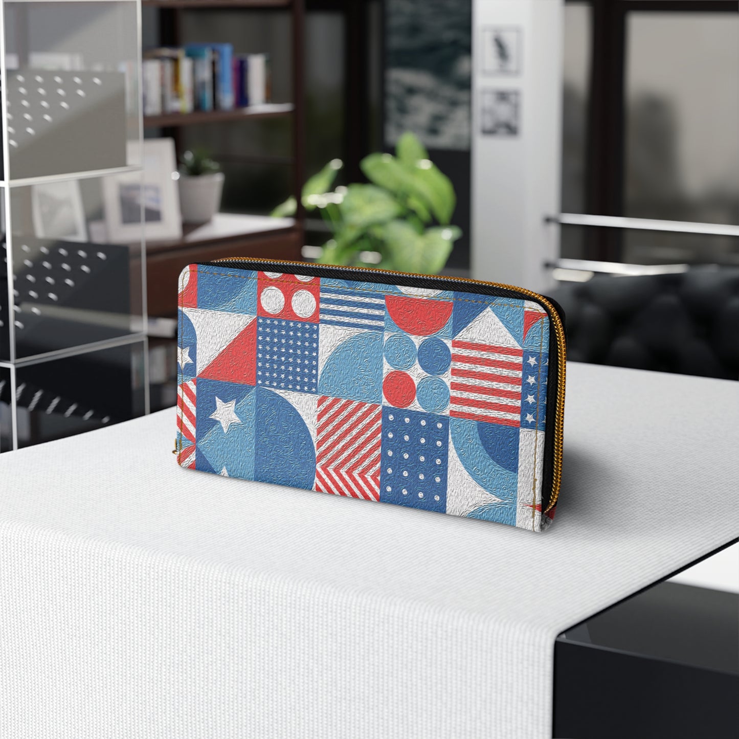 Red White and Blue Bold Pattern - Oil Paint Texture - BIG - Zipper Wallet