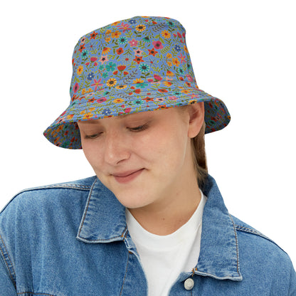 Playful Spring Flowers - Fennel Flower 74a6ff - Bucket Hat (AOP)