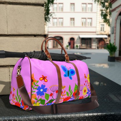 Bright Summer flowers - Fuschia Pink ff8eff - Waterproof Travel Bag