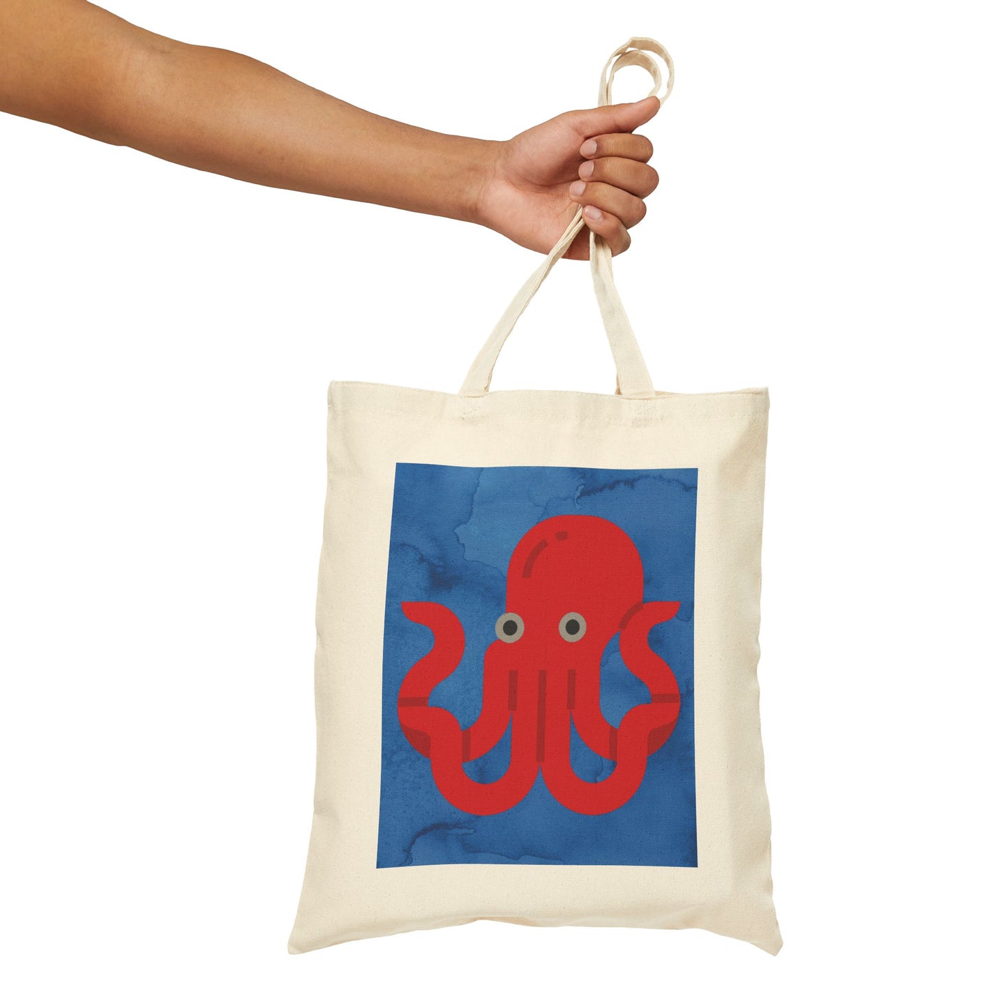 BIG Octopus - Dark Blue Watercolor Background - Cotton Canvas Tote Bag