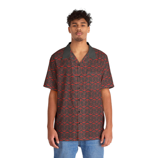 Anchors Away - Red - Black 000000 - Men's Hawaiian Shirt