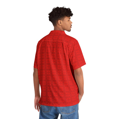 Embossed Geometric Pattern - Red - Men's Hawaiian Shirt