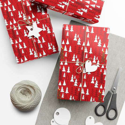 Gift Wrap Papers - Christmas Tree in the Forest - Scarlet