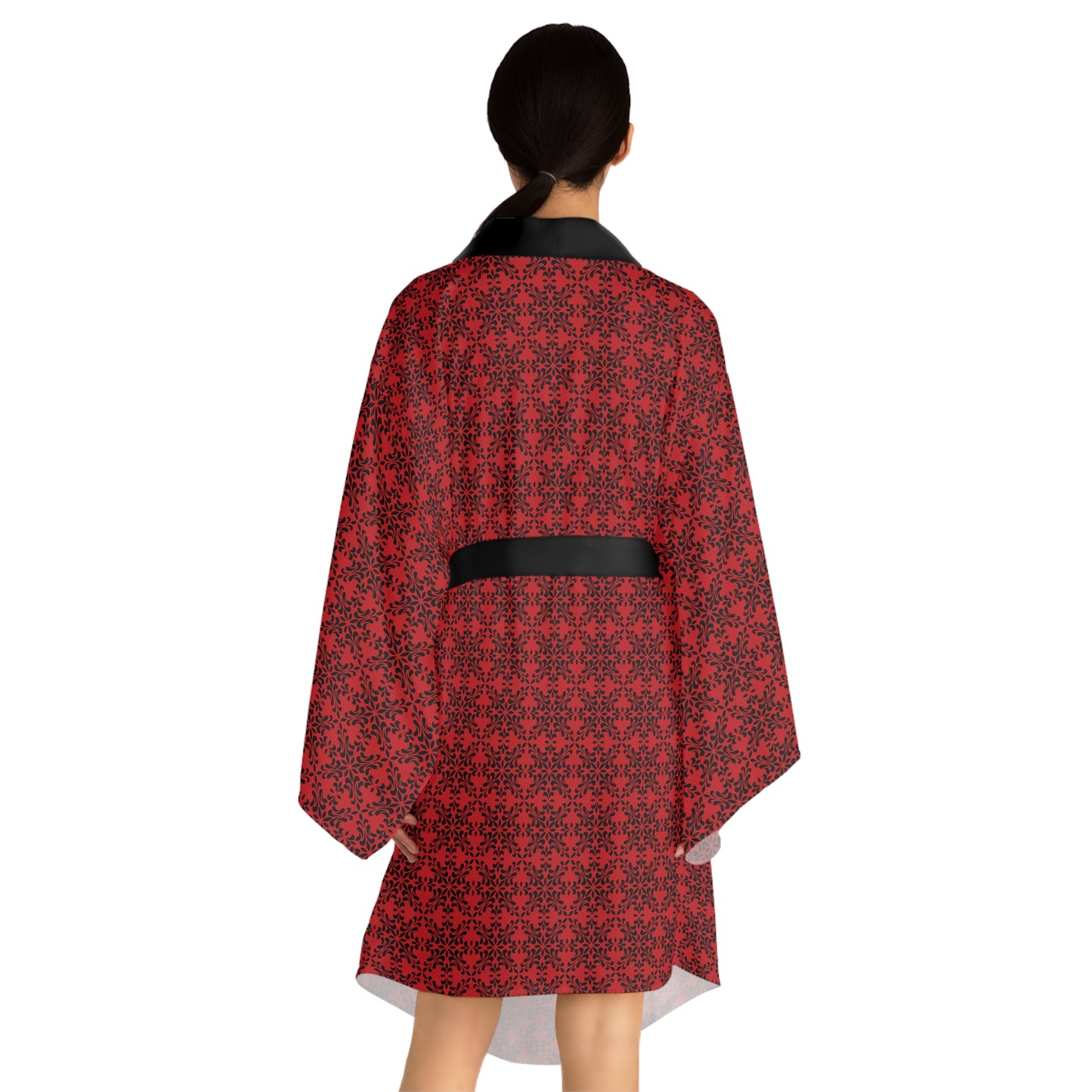 Vibrant Kaleidoscope - Black - Scarlet - Long Sleeve Kimono Robe (AOP)