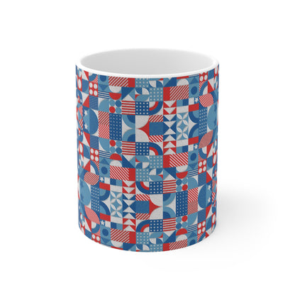 Red White and Blue Bold Pattern - Oil Paint Texture - Mug 11oz