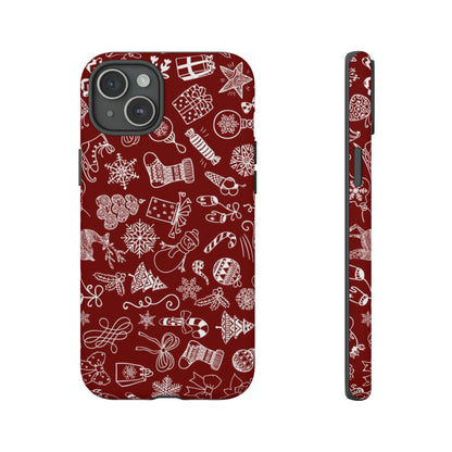 Christmas doodles on red - Tough Cases