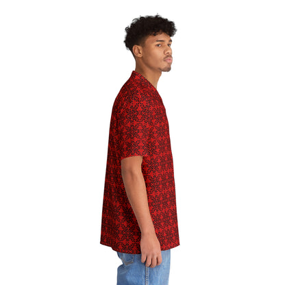 Vibrant Kaleidoscope - Black - Scarlet - Men's Hawaiian Shirt