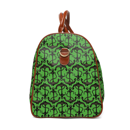 Anchors Away - Black Gray - Bright Apple Green 56BD00 - Waterproof Travel Bag