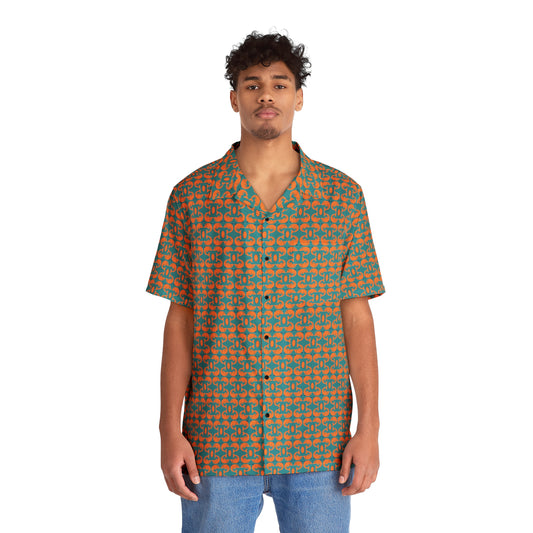 Playful Dolphins - Orange - Aqua 008E97 - Men's Hawaiian Shirt