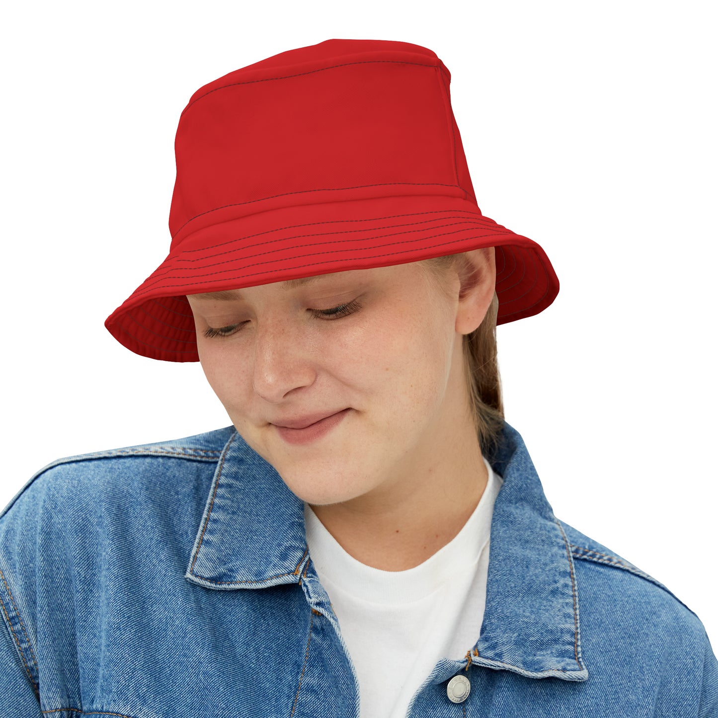 Nifty Ducks Co -  Logo - Scarlet de0000 - Bucket Hat (AOP)