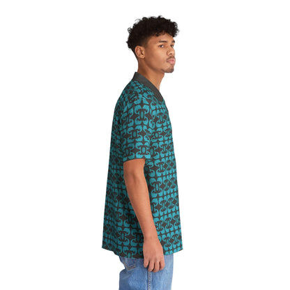 Playful Dolphins - Maximum Blue Green 33cccc - Black 000000 - Men's Hawaiian Shirt