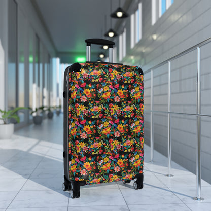 Bright Bold Watercolor Flowers - Black - Suitcases