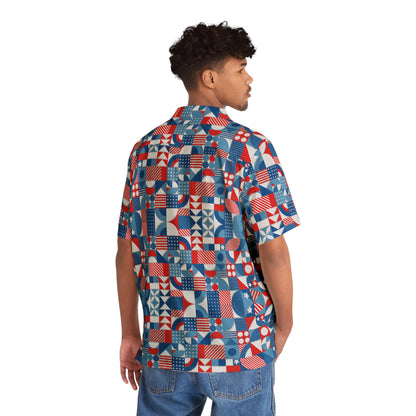 Red White and Blue Bold Pattern - Oil Paint Texture - Men's Hawaiian Shirt