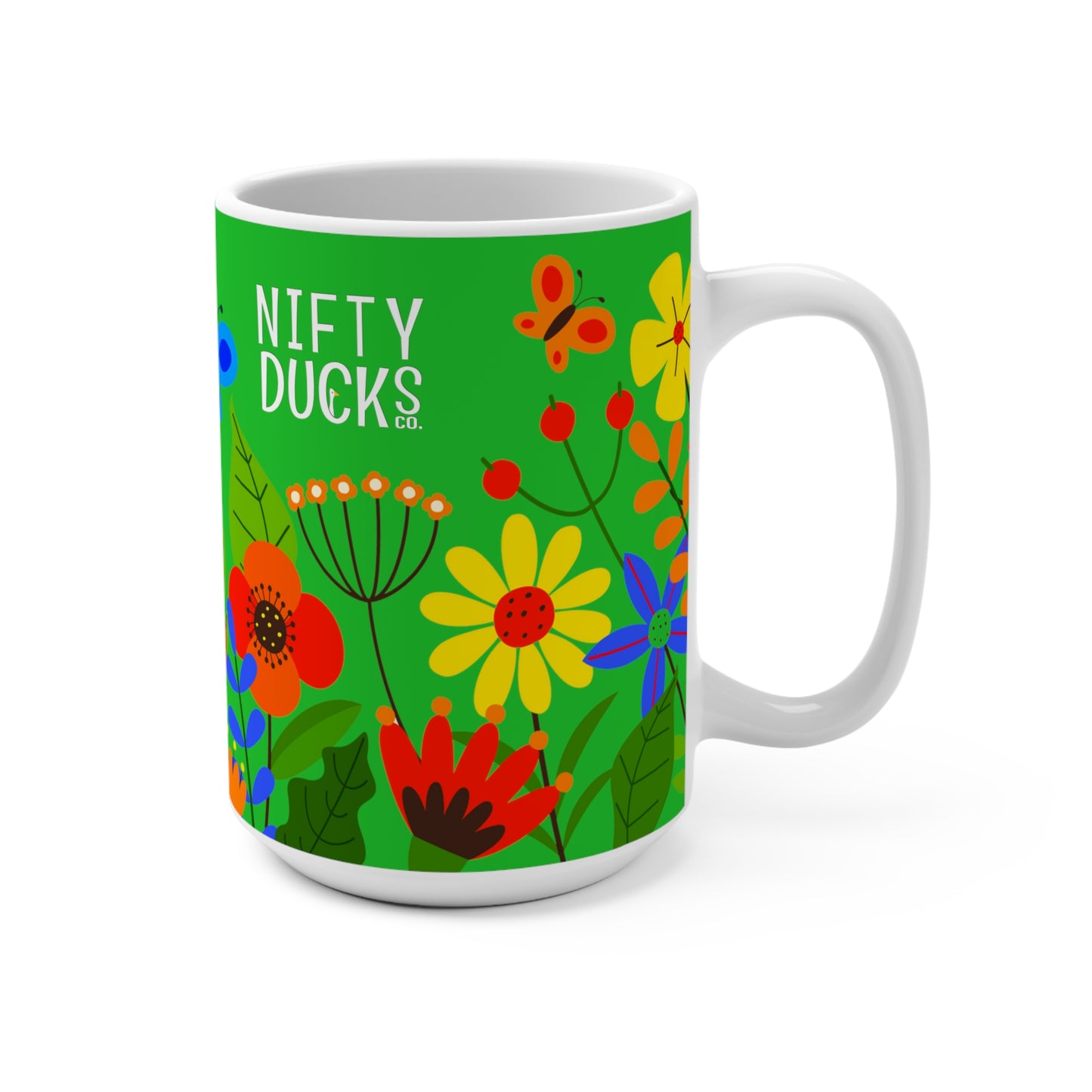 Bright Summer flowers - Lime Green 21C12E - Mug 15oz