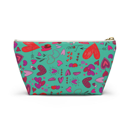 Heart doodles - Turquoise 12d3ad - Accessory Pouch w T-bottom