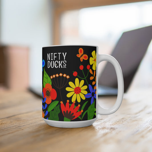 Bright Summer flowers - Black 000000 - Mug 15oz