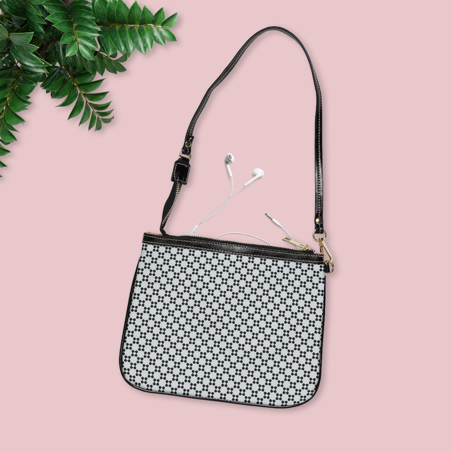 Pixel Petals - Black - Silver Flake - Small Shoulder Bag