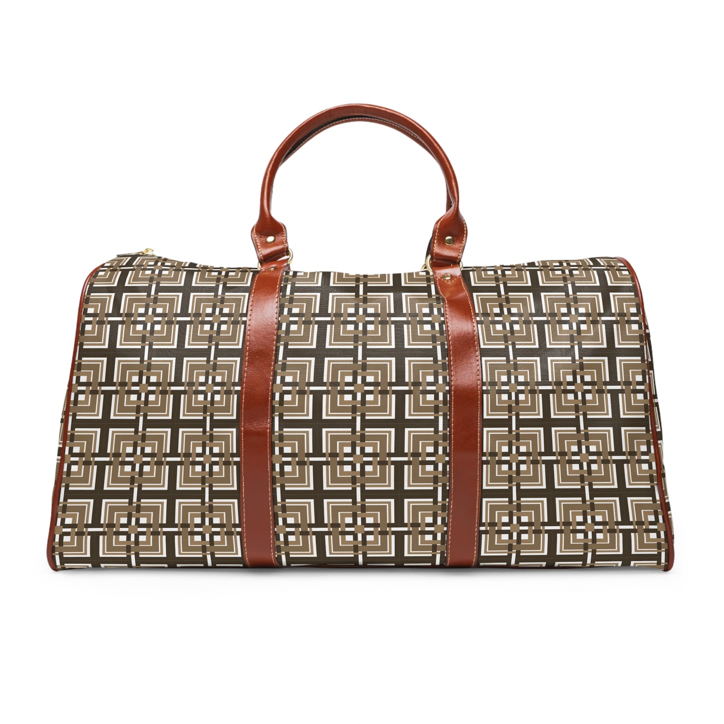 Intersecting Squares - Brown - White ffffff - Waterproof Travel Bag