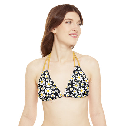 Ducks in Daisies - Black 000000 - Strappy Bikini Set